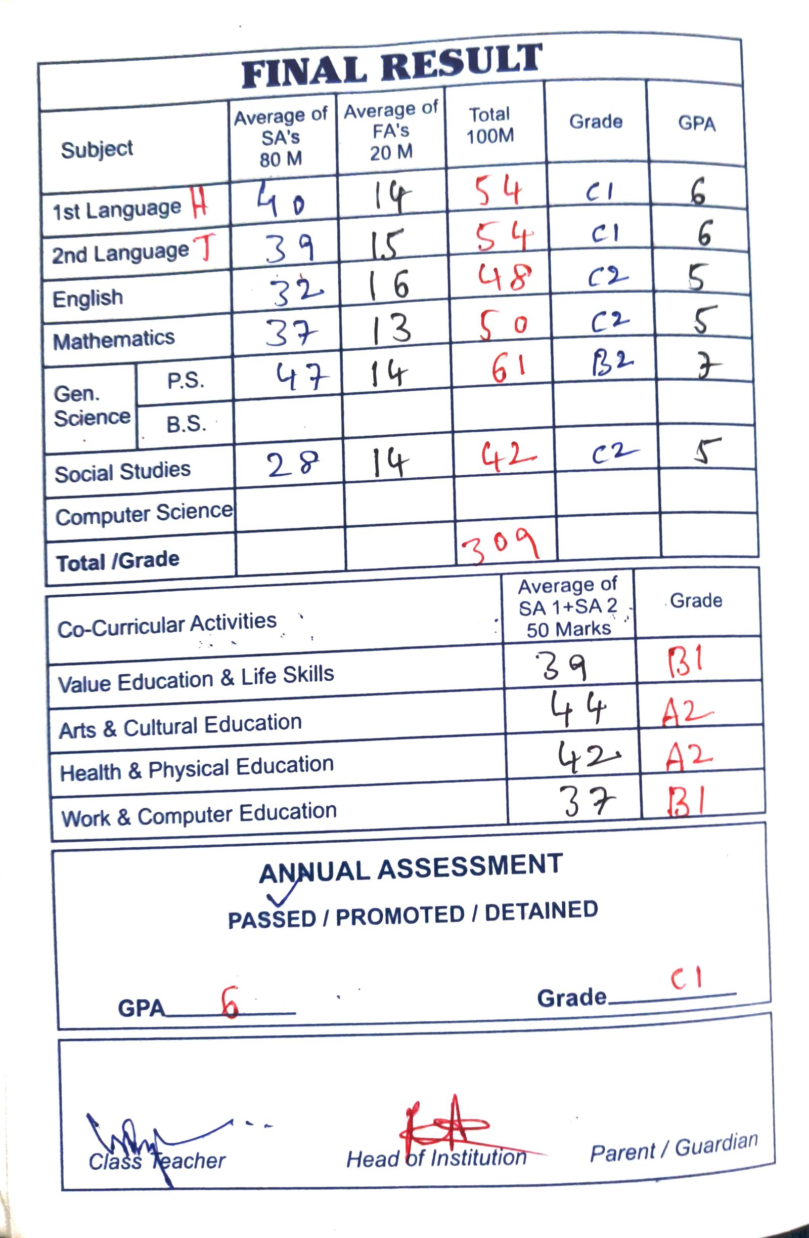 Report Card