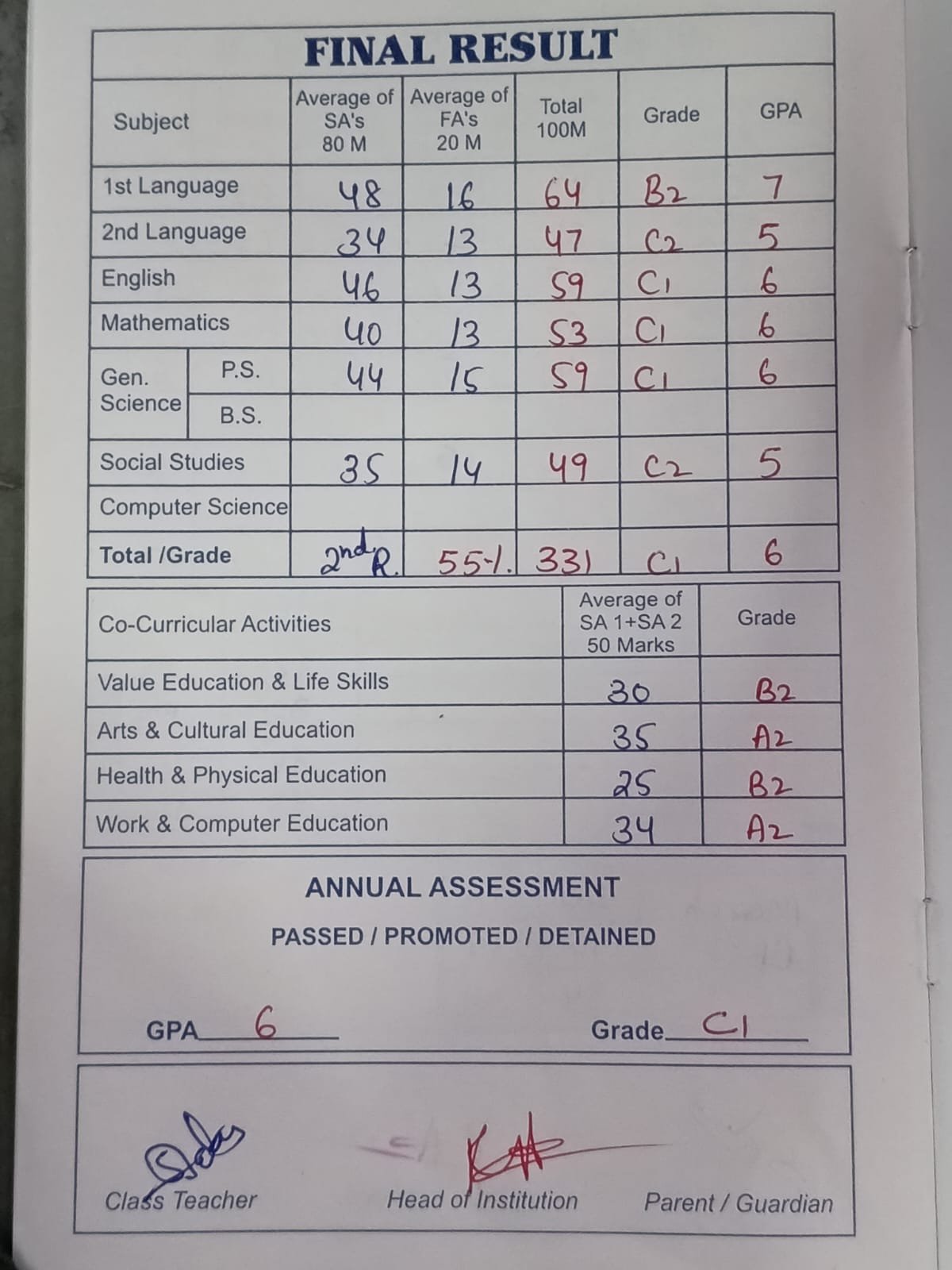 Report Card