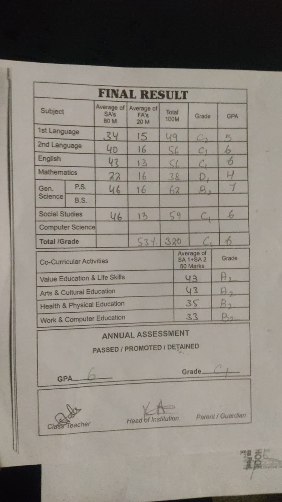 Report Card